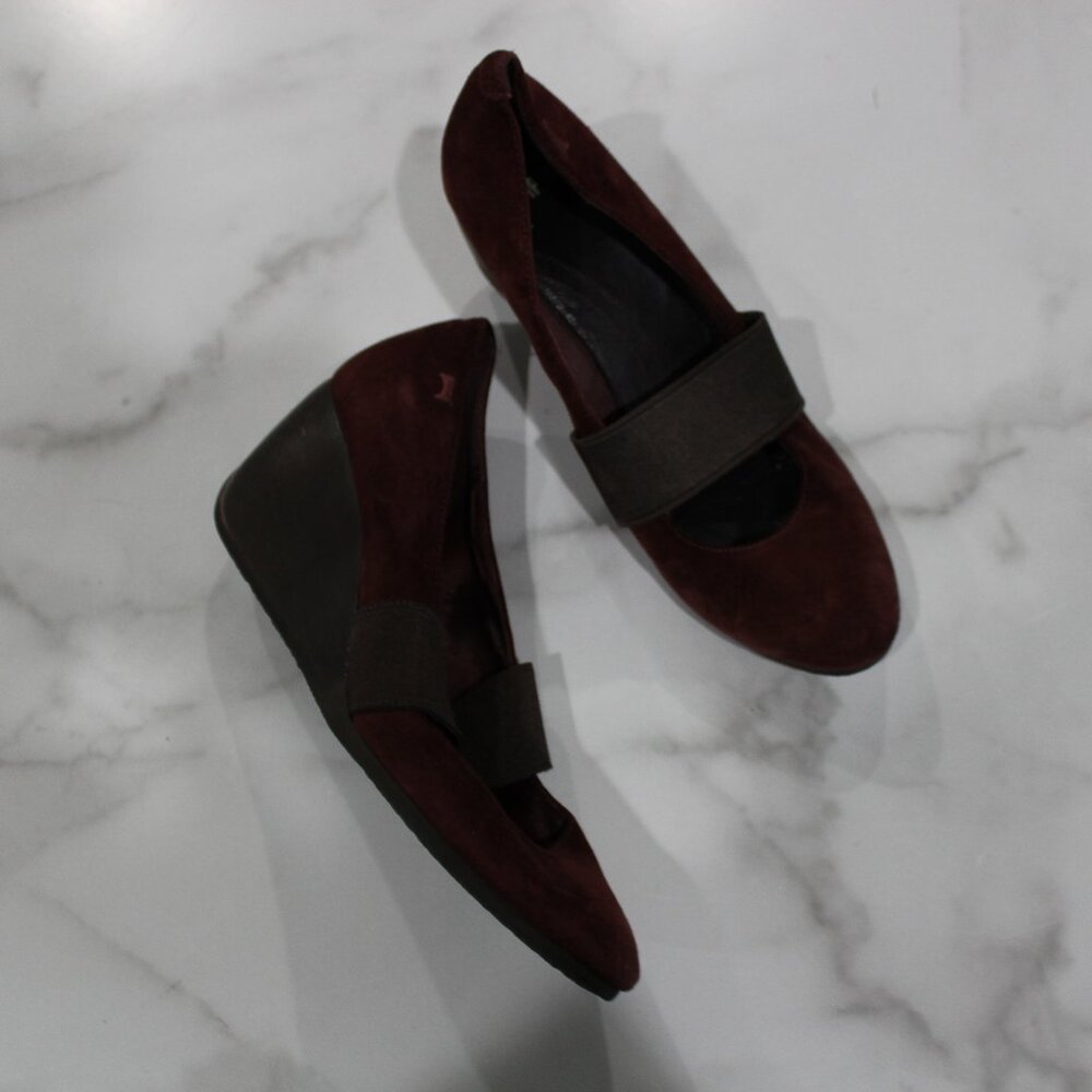 Camper Maroon Suede Leather Heels with Elastic Strap sz 40